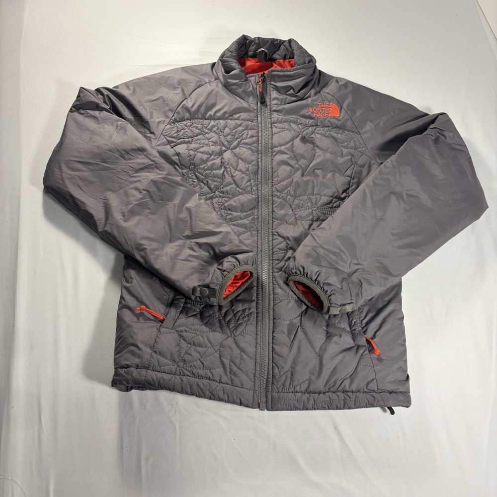 The North Face Women's Insulated Jacket S Gray Red Recycled F15 Full Zip‎ Warm